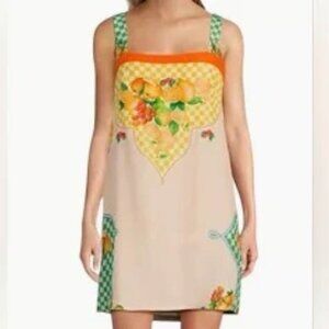 NWT Eliana Fruit Printed Linen Square Neck Sleeveless Dress